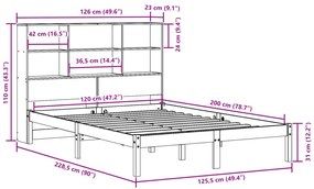 Κρεβάτι Βιβλιοθήκη Χωρίς Στρώμα 120x200 εκ Μασίφ Ξύλο Πεύκο - Καφέ