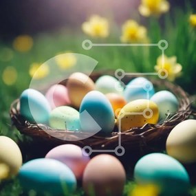 Intra Συλλεκτικό Ξύλινο Παζλ Plywood 4mm - Πολύχρωμα Πασχαλινά αυγά σε ένα καλάθι στο γρασίδι Σε Ξύλινο Κουτί - Διαστάσεις: 10x10 cm – 25 κομμάτια