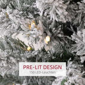 HOMCOM Χριστουγεννιάτικο Δέντρο 180 cm, Αλυσίδα LED, Τεχνητή αλυσίδα, πυράντοχο, Μεταλλική βάση, Πράσινο