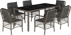 vidaXL Σετ Τραπεζαρίας Κήπου 7 τεμ. Γκρι Συνθ. Ρατάν με Μαξιλάρια