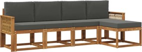 vidaXL Σειρά Καναπέ Εξωτερικού 5 pcs Φυσικό και Ανθρακί Πολυεστέρας