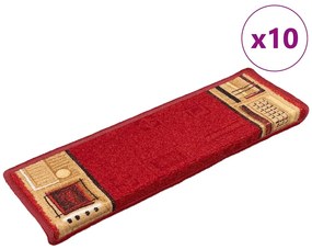vidaXL Πατάκια Σκάλας Αυτοκόλλητα 10 τεμ. Κόκκινα 65x21x4 εκ.
