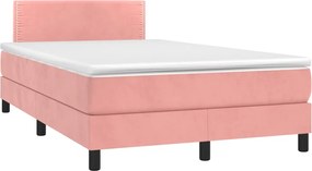 vidaXL Κρεβάτι Boxspring με Στρώμα Ροζ 120x190 εκ. Βελούδινο