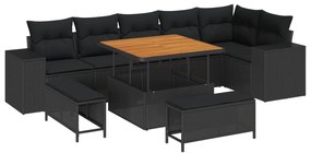 Σετ Καναπέ Κήπου με μαξιλάρι 9 pcs Μαύρο συνθετικό ρατάν