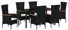 vidaXL Σετ Φαγητού Κήπου με μαξιλάρι 7 pcs Μαύρο 160 x 80 x 73 εκ