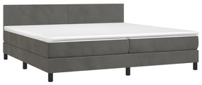 Κρεβάτι Boxspring με Στρώμα &amp; LED Σκ. Γκρι 200x200εκ. Βελούδινο - Γκρι