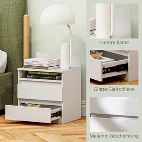 HOMCOM Κομοδίνο σετ 2 τεμαχίων με συρτάρια και ράφι, μοντέρνο βοηθητικό τραπέζι, για υπνοδωμάτιο, λευκό