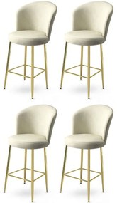 Σκαμπό Μπαρ Fora Babyface (Σετ 4Τμχ) 240CHR1154 46x40x107cm Cream-Gold Μέταλλο,Ύφασμα