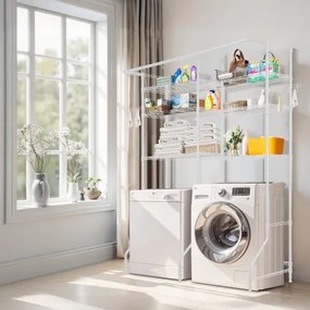 VEVOR Over Washer and Dryer Storage Shelf Two Row 6 Tiers Washer Rack White