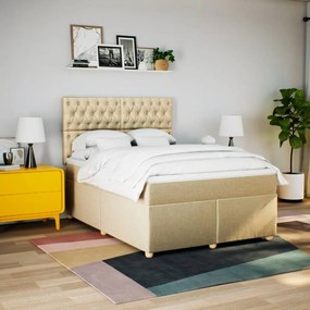 vidaXL Κρεβάτι Boxspring με Στρώμα Κρεμ 140x200 εκ. Υφασμάτινο