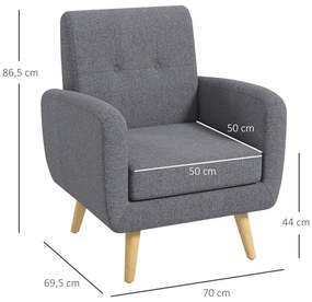 HOMCOM Πολυθρόνα σε Σκανδιναβικό Στυλ, Πολυθρόνα Accent, Κουμπωτό, Φυσικό + Ανοιχτό Γκρι
