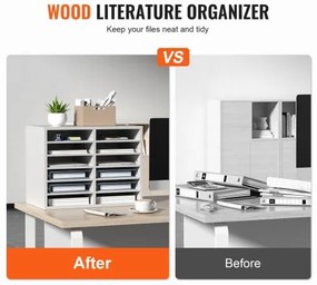 VEVOR Literature Organizers, 12 Compartments Office Mailbox with Adjustable Shelves, Wood Literature Sorter 20.4x12x16.1 inches for Office, Home, Classroom, Mailrooms Organization, EPA Certified White