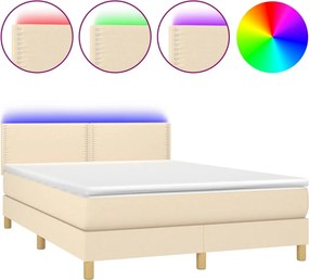 vidaXL Κρεβάτι Boxspring με Στρώμα &amp; LED Κρεμ 140x190 εκ. Υφασμάτινο
