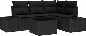 vidaXL Σετ Καναπέ Κήπου 5 pcs Μαύρο συνθετικό ρατάν