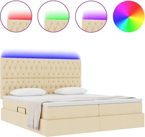 vidaXL LED Κρεβάτι αποθήκευσης με στρώμα Κρέμ 180 x 200 cm Ύφασμα