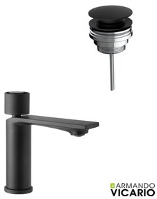 Armando Vicario Halo Black Matt Μπαταρία Νιπτήρος με βαλβίδα clic-clac