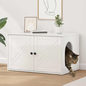 vidaXL Σπίτι Γάτας Λαμπερό Λευκό 85 x 55 x 50,5 εκ Επεξεργασμένο Ξύλο