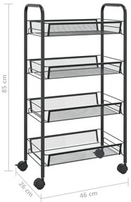 vidaXL Τρόλεϊ Κουζίνας 4 Επιπέδων Μαύρο 46 x 26 x 85 εκ. Σιδερένιο