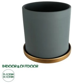 Διακοσμητικό Κεραμικό Κασπώ Γλάστρα-Flower Pot Γκρι Μπλε με Χρυσό Φ20 x Υ20cm 20495 Globostar 20495