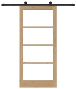 vidaXL Συρόμενη Πόρτα Χειροκίνητος Καφέ 93 x 202 cm Ξύλο και μέταλλο