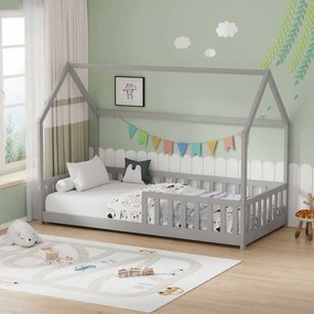 Παιδικό κρεβάτι Callan τ.Montessori με κιγκλίδωμα pakoworld ξύλο πεύκου σε γκρι απόχρωση 90x190εκ
