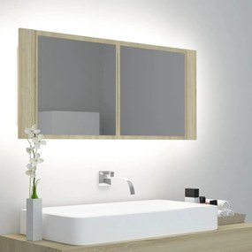 vidaXL Ντουλάπι Μπάνιου με Καθρέφτη &amp; LED Sonoma Δρυς Ακρυλικός