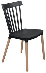 LINA Καρέκλα Τραπεζαρίας - Κουζίνας, PP Μαύρο, Πόδια Οξιά Φυσικό -  44x51x84cm