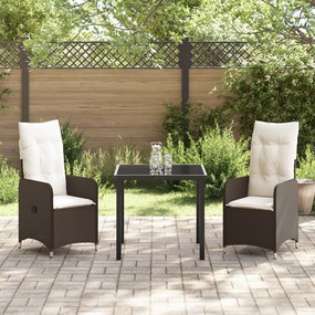 vidaXL Σετ 3 Τμχ Επίπλων Κήπου με Μαξιλάρια Καφέ Poly Rattan