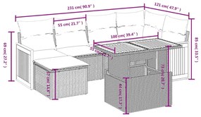 Καναπές Σετ 7 Τεμαχίων Μαύρο Συνθετικό Ρατάν με Μαξιλάρια - Μαύρο