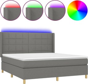 vidaXL Κρεβάτι Boxspring με Στρώμα &amp; LED Σκ.Γκρι 160x200 εκ Υφασμάτινο