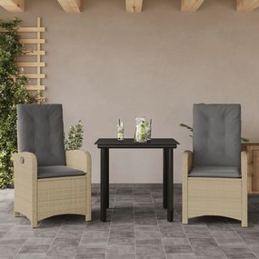 vidaXL Σετ Τραπεζαρίας Κήπου 3 τεμ. Μικτό Μπεζ Συνθ. Ρατάν &amp; Μαξιλάρια