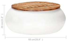 Τραπεζάκι Σαλονιού Λευκό 68x68x30 εκ. Μασίφ Ανακυκλωμένο Ξύλο - Καφέ