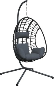 vidaXL Πολυθρόνα Egg Κρεμαστή με Βάση Ανθρακί Συνθ. Ρατάν / Ατσάλι
