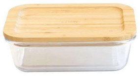 Δοχείο Φαγητού Ορθογώνιο PKV-036 13x9,5x5cm 300ml Clear-Natural Pebbly Glass,Bamboo