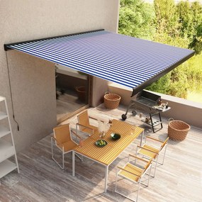 vidaXL Χειροκίνητη Τέντα 4 x 3 m Μπλε και Λευκή Ράβδος