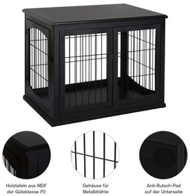 PawHut κλουβί μεταφοράς σκύλου 58,5 cm x 81 cm x 66 cm πόρτες, MDF ξύλο σίδερο, 58, 5 cm x 81 cm x 66 cm, μαύρο
