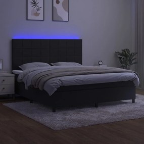 vidaXL Κρεβάτι Boxspring με Στρώμα &amp; LED Μαύρο 180x200 εκ. Βελούδινο