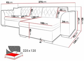 Chesterfield γωνιακός καναπές Comfivo 252, Λειτουργία ύπνου, Αποθηκευτικός χώρος, 275x154x82cm, 115 kg, Πόδια: Πλαστική ύλη | Epipla1.gr