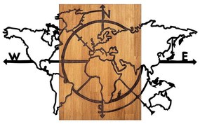 Διακοσμητικό Τοίχου World Map 899SKL2311 118x3x70cm Walnut-Black Wallity Μέταλλο,Ξύλο