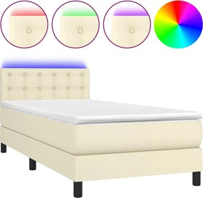 vidaXL Κρεβάτι Boxspring με Στρώμα &amp; LED Κρεμ 90x190 εκ. Συνθ. Δέρμα