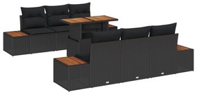 vidaXL Σετ Σα Πώλησης 7 τεμαχίων με Μαξιλάρια Μαύρο Πολυ Ρατάν