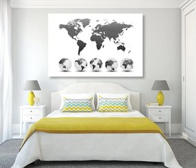 Εικόνα σφαιρών από φελλό με παγκόσμιο χάρτη σε ασπρόμαυρο σχέδιο - 90x60  wooden