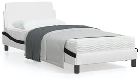 Πλαίσιο Κρεβατιού με Κεφαλάρι Λευκό/Μαύρο 90x190εκ. Συνθ. Δέρμα - Λευκό