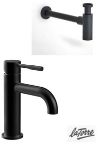 La Torre New Tech Black Matt 12007-400 Μπαταρία Νιπτήρος με Aυτόματη Βαλβίδα+Σιφών