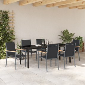 vidaXL σετ κήπου 7 τεμαχίων  Μαύρη Τεξτιλίνη και Χάλυβας