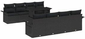 vidaXL Σετ Καναπέ Κήπου με μαξιλάρι 9 pcs Μαύρο Πολυ ράταν