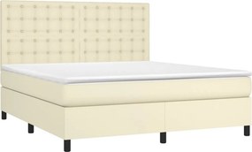 vidaXL Κρεβάτι Boxspring με Στρώμα Κρεμ 180x200 εκ. Συνθετικό Δέρμα