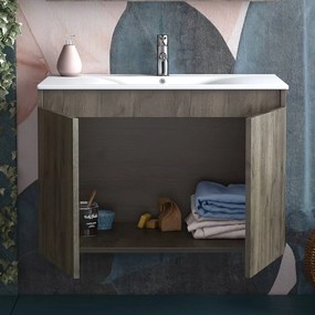 Drop Magnolia S75 Walnut Plywood - Πάγκος με Νιπτήρα &amp; Καθρέπτη