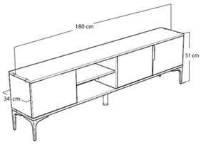 Έπιπλο τηλεόρασης Kowel μελαμίνης λευκό-oak 180x34x51εκ 180x34x51 εκ.