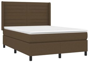 vidaXL Κρεβάτι Boxspring με Στρώμα &amp; LED Σκ.Καφέ 140x200 εκ Υφασμάτινο